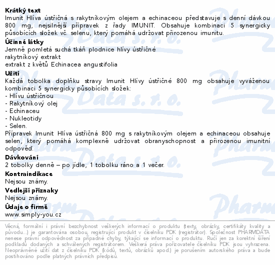 Hlíva ústř.800mg s rakyt. a echi. Imunit 40+20tob