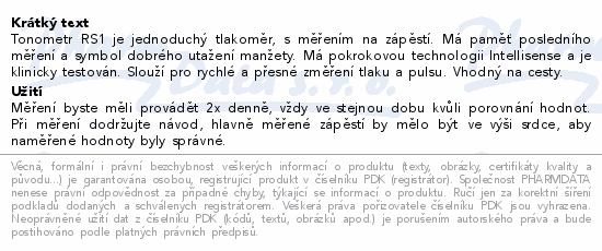 Tonometr digitální OMRON RS1 na zápěstí