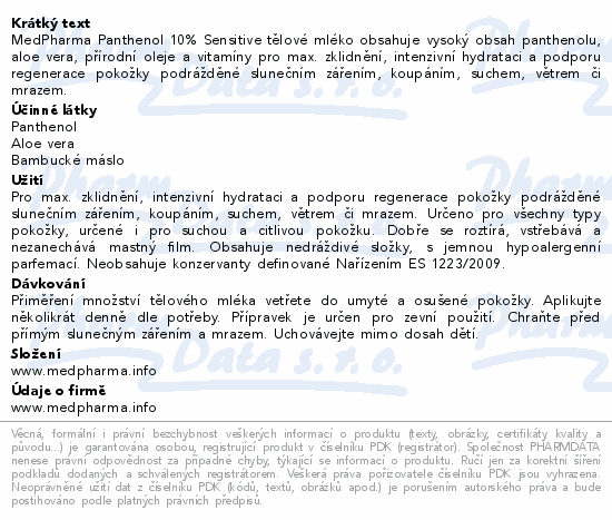 MedPharma Panthenol 10% Sens.těl.ml.200+30mlZDARMA