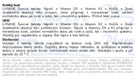 LIVSANE Šumivé tablety Vápník + Vitamin D3+K2 20ks