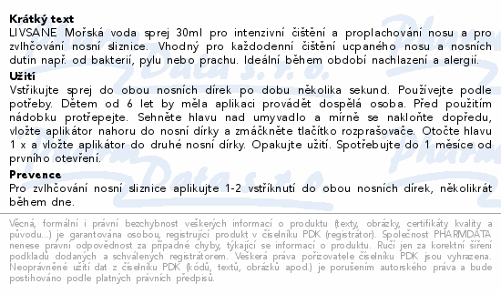 LIVSANE Mořská voda hypertonická sprej 30ml