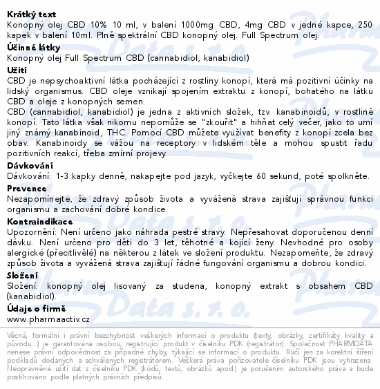 CBD 10% Full Spectrum Konopný olej 1000mg 10ml