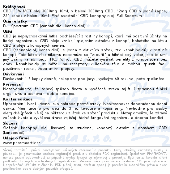 CBD 30% Full Spectrum MCT olej s CBD 3000mg 10ml