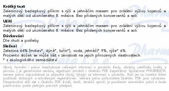 Rudolfs Zelenina rýže a jehněčí maso BIO 190g 6M+