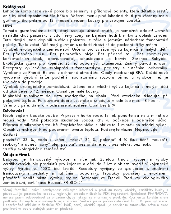 BABYBIO večer.menu pastin-mrkev-polenta 12m+ 230g