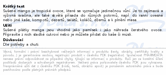 Organis Mango plátky sušené bez přid.cukru 500g